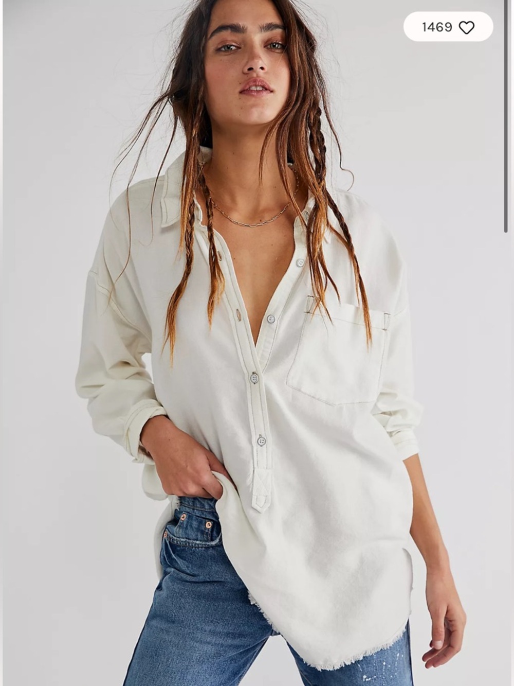 WE THE FREE | Free People Smock Oxford Shirt White button front Sz L